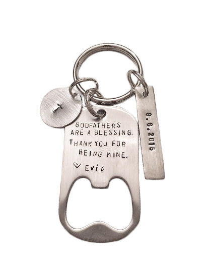 Godfathers / Godmothers are a Blessing - Bottle Opener Keychain - Hand to Heart Jewelry