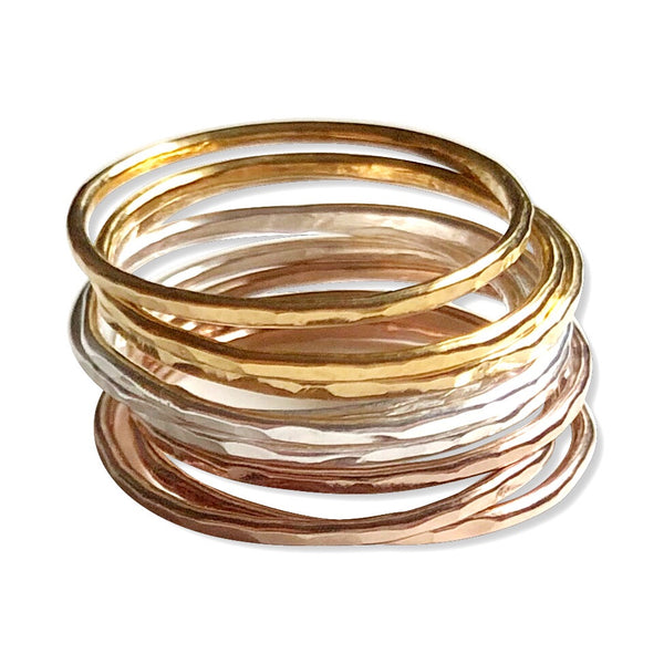 Thin Hammered Stacking Rings - Hand to Heart Jewelry