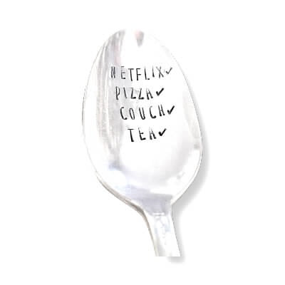 Netflix & Chill - Antique Spoon - Hand Stamped Spoon - Hand to Heart Jewelry