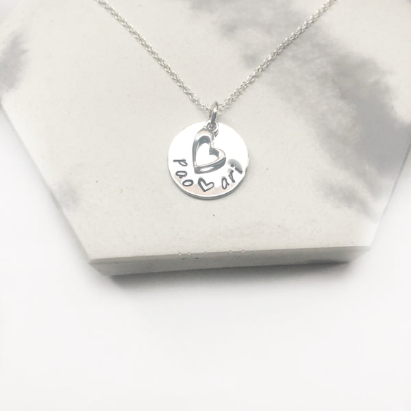 Disk & Heart Sterling Silver Necklace - Hand to Heart Jewelry