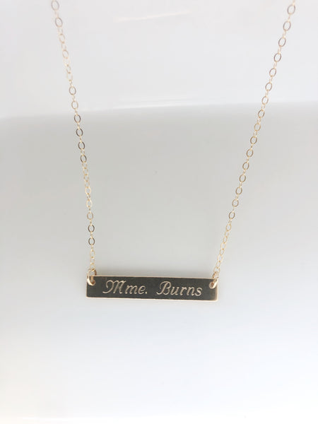 Everyday Bar Necklace - Machine Engraved - Precious Metals