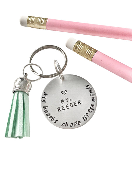 Teacher Keychain   -Personalized with Teacher's Name - Hand to Heart Jewelry