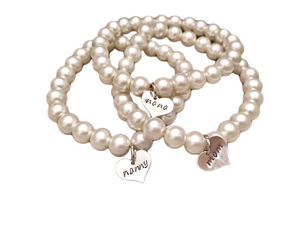 Pearl Stretch Bracelet with Sterling Silver Charm - Hand to Heart Jewelry