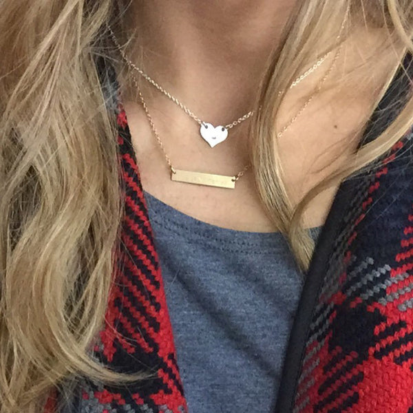 Layered Bar Heart Necklace Set Hand to Heart Jewelry