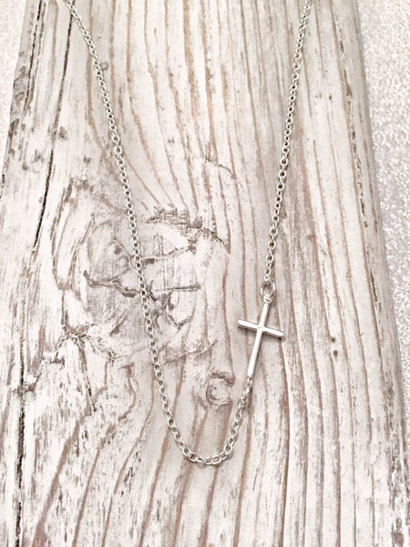 Sideways Cross Sterling Silver Necklace - Hand to Heart Jewelry