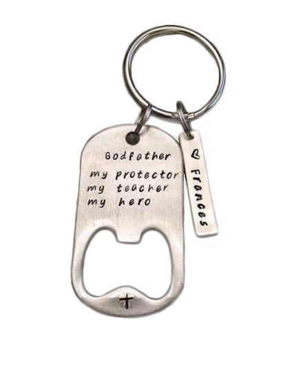 Godfathers / Godmother my Protector - Bottle Opener Keychain - Hand to Heart Jewelry