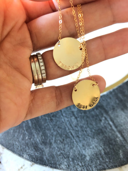 14K Yellow Gold Round Disk Necklace