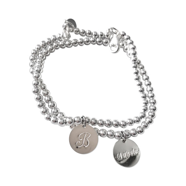 Sterling Silver Beaded & Chain Bracelets with Hand Stamped Disks - Hand to Heart Jewelry