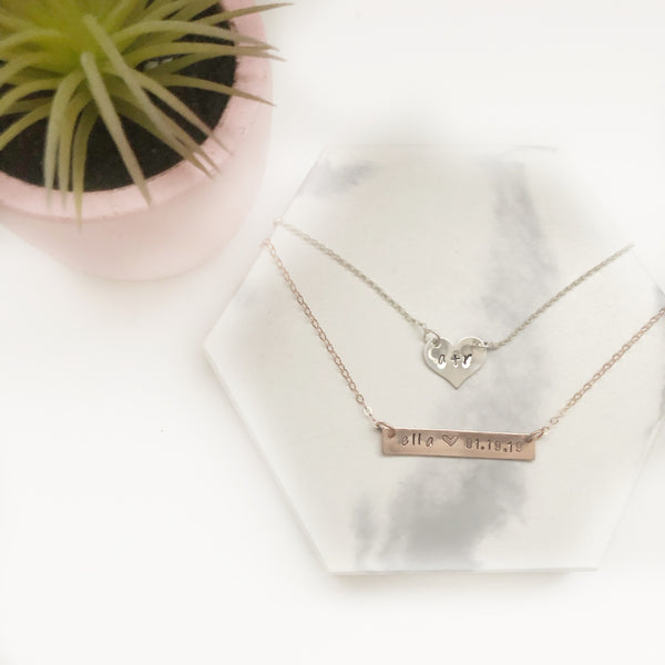 Layered Bar & Heart Necklaces - Hand to Heart Jewelry