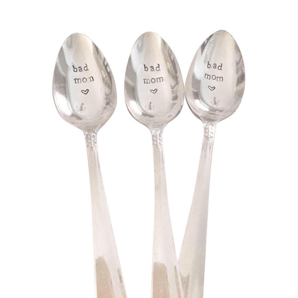 Bad Mom- Antique Spoon - Hand Stamped Spoon  - Mommy Gift - Hand to Heart Jewelry