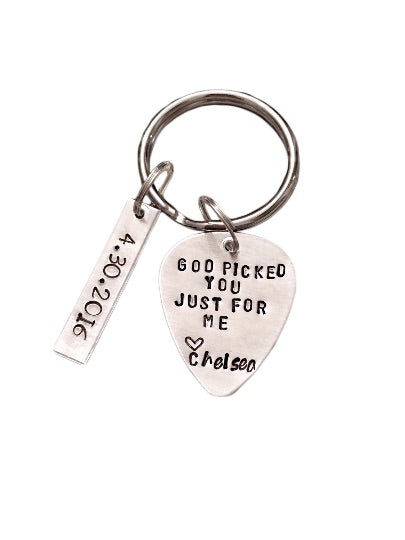 God Picked You Just for Me - Guitar Pick Keychain - Hand to Heart Jewelry