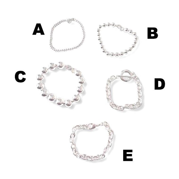 Sterling Silver Beaded & Chain Bracelets with Hand Stamped Disks - Hand to Heart Jewelry