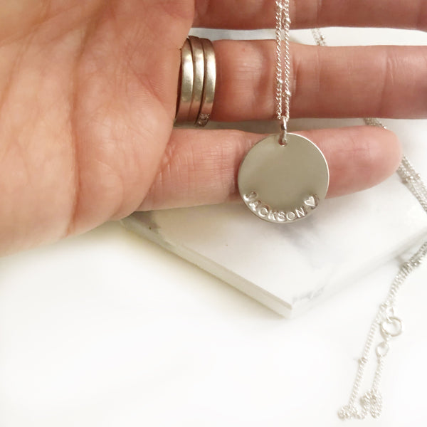 Long Large Disk Necklace - Hand to Heart Jewelry